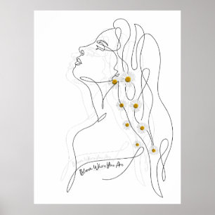 Affiche Ligne Dessin artistique de la femme - Fleur où vou