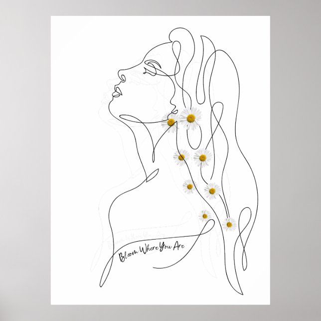 Affiche Ligne Dessin artistique de la femme - Fleur où vou (Devant)
