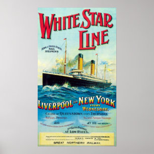 AFFICHE LIGNE D'ÉTOILES BLANCHES OCEAN MAIL STEAMER