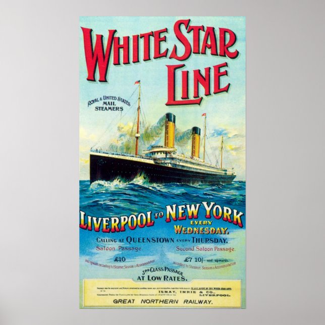 AFFICHE LIGNE D'ÉTOILES BLANCHES OCEAN MAIL STEAMER (Devant)