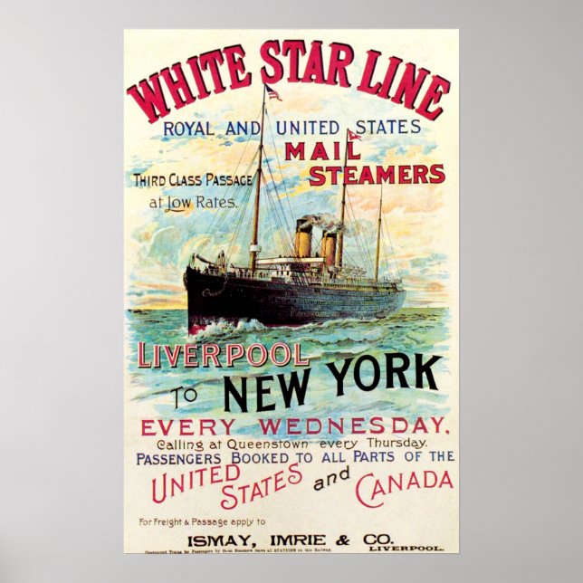 AFFICHE LIGNE D'ÉTOILES BLANCHES OCEAN MAIL STEAMER (Devant)