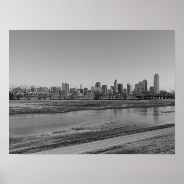 Affiche Ligne d'horizon de Dallas en nuances de gris (Devant)
