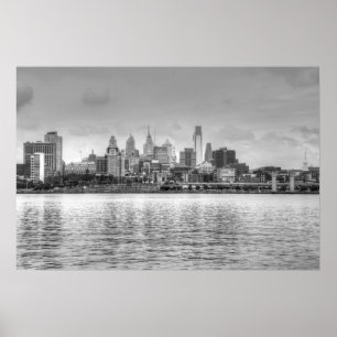 Affiche Ligne d'horizon Philadelphie en noir et blanc