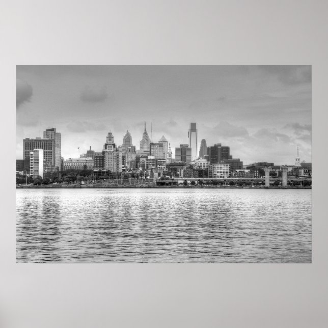 Affiche Ligne d'horizon Philadelphie en noir et blanc (Devant)