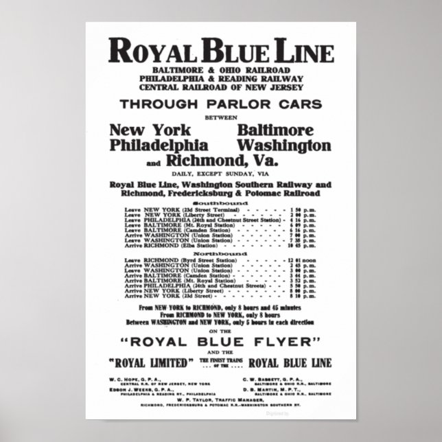 Affiche Ligne ferroviaire royale bleue 1908 (Devant)
