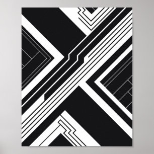 Affiche Ligne géométrique futuriste en noir et blanc