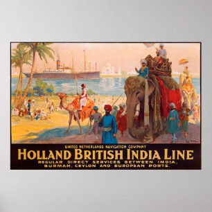Affiche Ligne indienne, propriétaire sur éléphant près de