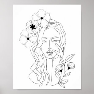 Affiche Ligne minimale Art Femme Flower Head