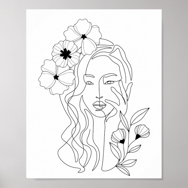 Affiche Ligne minimale Art Femme Flower Head (Devant)