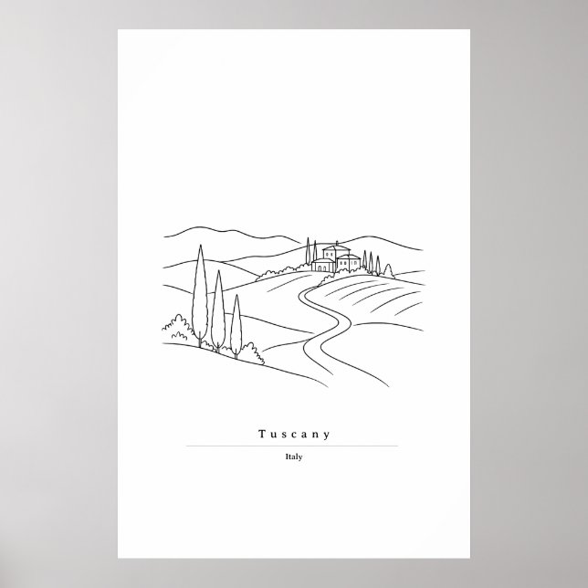 Affiche Ligne minimale de Toscane | Campagne italienne (Devant)