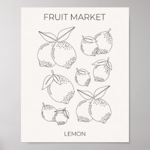Affiche Ligne minimale du marché des fruits au citron