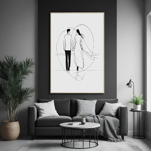 Affiche Ligne minimaliste Art romantique Couple tenant mai