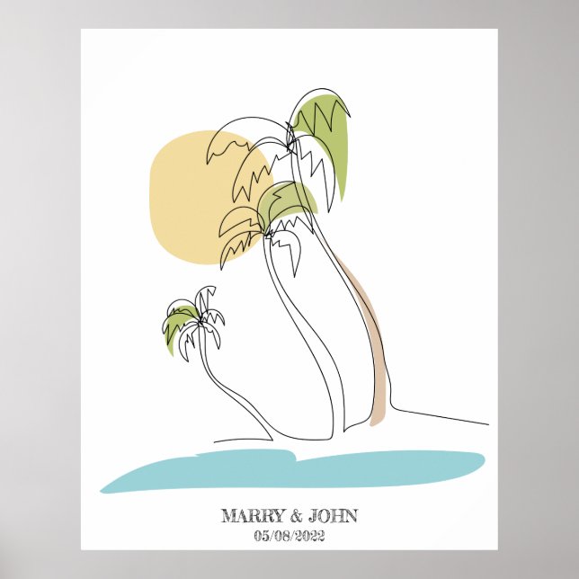 Affiche ligne minimaliste palmier ajouter votre nom (Devant)