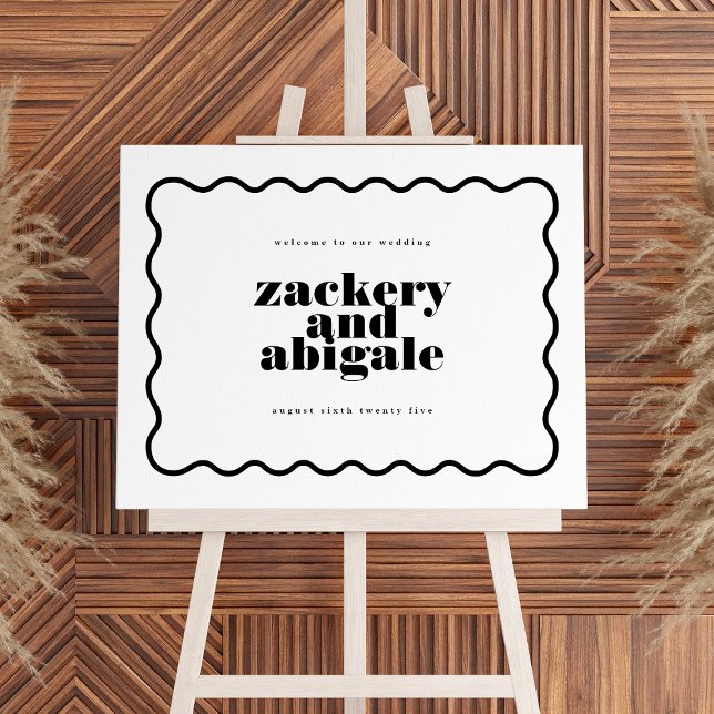 Affiche Ligne moderne Bold Wavy encadrée Mariage noir blan (Créateur téléchargé)