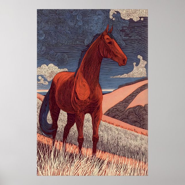 Affiche Ligne noble de cheval, profil latéral de coursier (Devant)