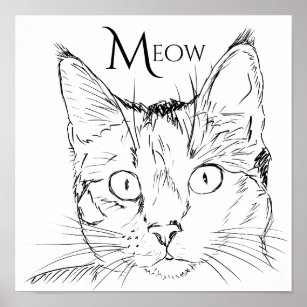 Affiche Ligne noire Meow de Chat contemporain tirée