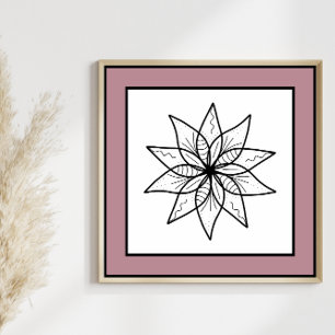 Affiche Ligne noire minimaliste Fleur Art Mandala Mauve Bo