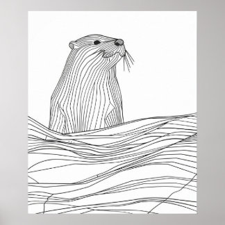 Affiche Ligne noire Otter art moderne ligne minimaliste