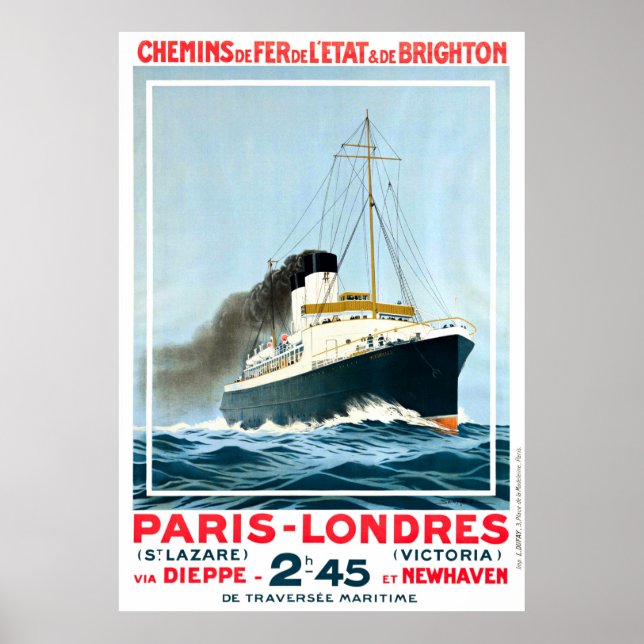 Affiche LIGNE OCÉAN vintage PARIS LONDRES VOYAGE (Devant)