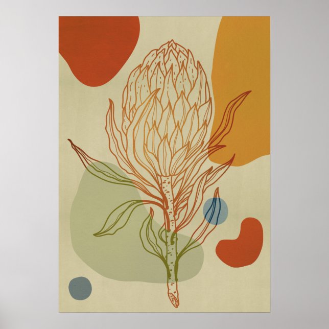 Affiche Ligne Protea Abstrait Formes botaniques tendance (Devant)