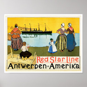 Affiche Ligne rouge ~ Antwerpen-Amerika d'étoile