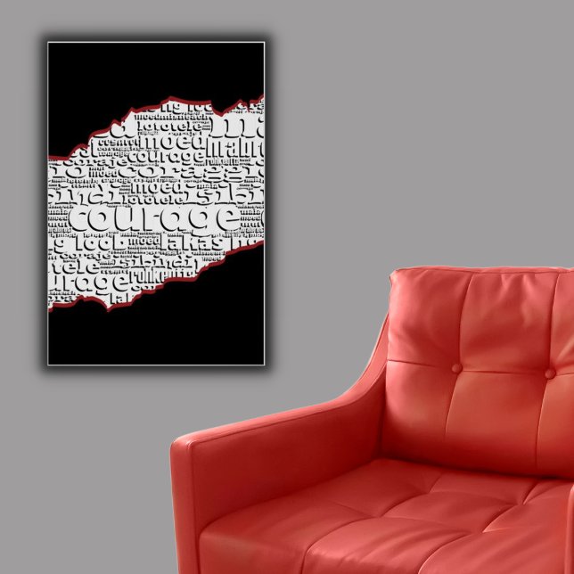 Affiche Ligne rouge de Courage noir et blanc déchiré (Torn Black & White Courage Red Line Poster)