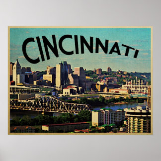 Affiche Ligne Skyline Cincinnati vintage