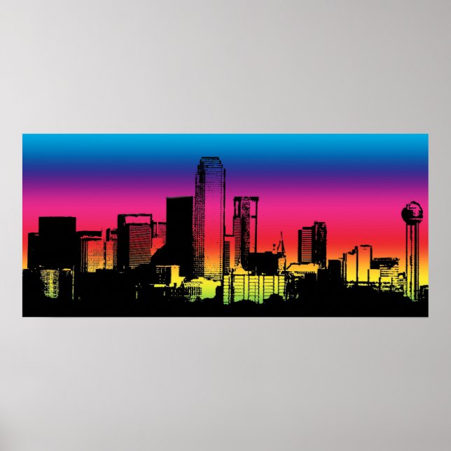 Affiche Ligne Skyline couleur Dallas (Devant)