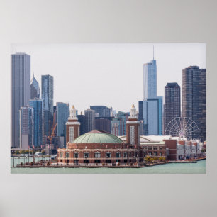 Affiche Ligne Skyline de Chicago Illinois City