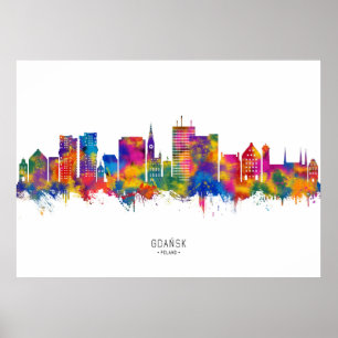 Affiche Ligne Skyline de Gdansk Pologne
