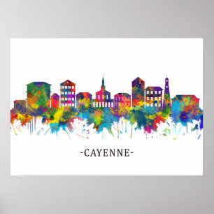 Affiche Ligne Skyline de la Guyane française Cayenne