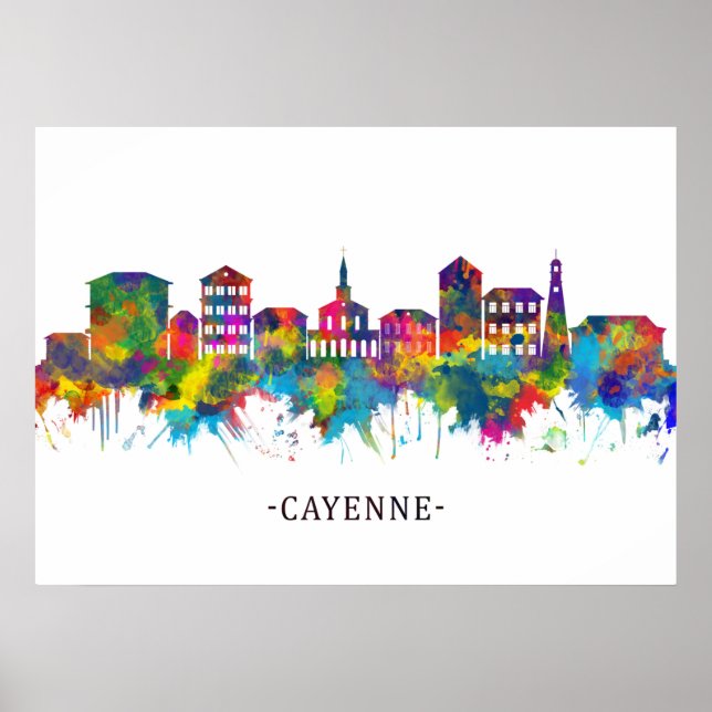 Affiche Ligne Skyline de la Guyane française Cayenne (Devant)