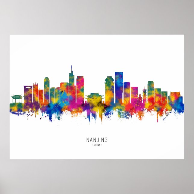 Affiche Ligne Skyline de Nanjing Chine (Devant)