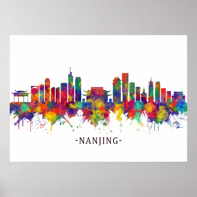 Affiche Ligne Skyline de Nanjing Chine (Devant)