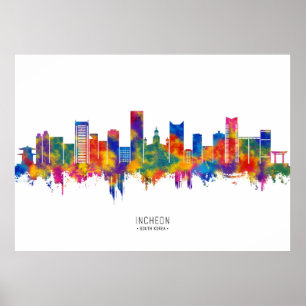 Affiche Ligne Skyline d'Incheon Corée du Sud