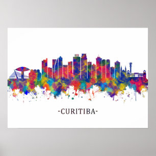 Affiche Ligne Skyline du Brésil de Curitiba