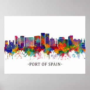 Affiche Ligne Skyline Du Port D'Espagne Trinité-Et-Tobago