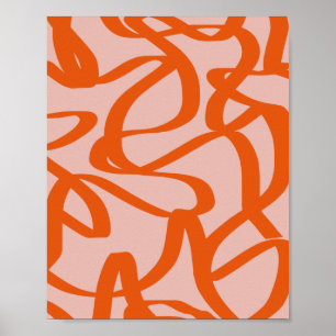 Affiche Lignes Abstraites Modernes Pêche Et Orange Brûlé