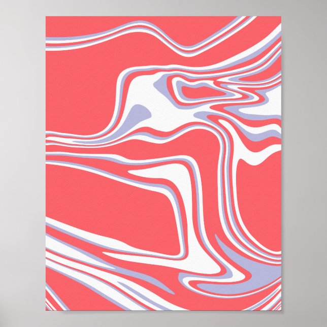 Affiche Lignes abstraites ondulées sur un fond corail doux (Devant)