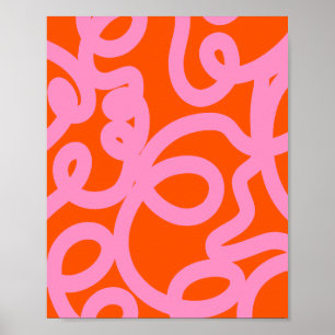 Affiche Lignes Abstraites Rétro Orange Et Rose