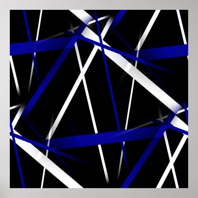 Affiche Lignes Abstraites Royal Blue et White (Devant)