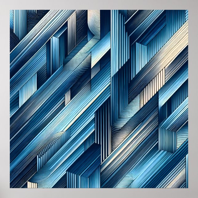 Affiche Lignes Bleues De Mouvement (Devant)
