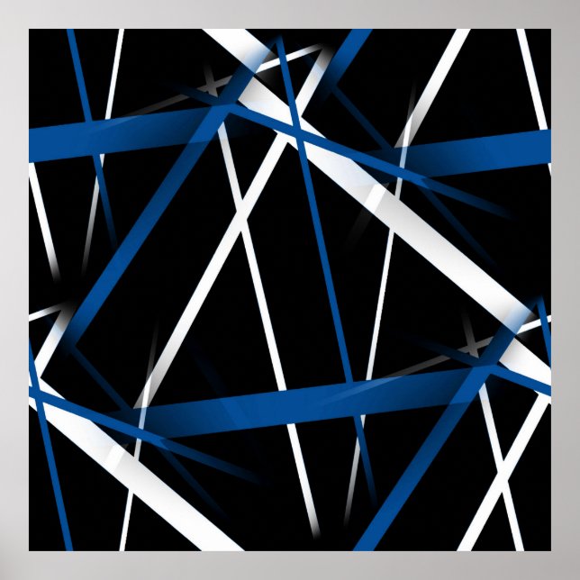 Affiche Lignes bleues et blanches Abstraites sur noir B (Devant)