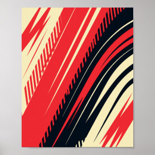Affiche Lignes courbes dynamiques Abstraites rouge et noir