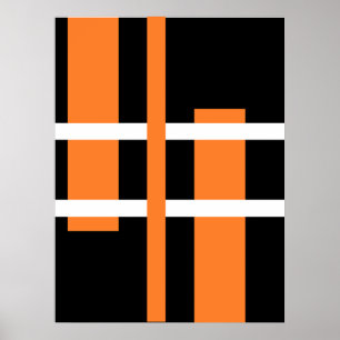Affiche Lignes d'art moderne Abstrait Orange Blanc Noir