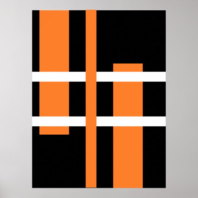 Affiche Lignes d'art moderne Abstrait Orange Blanc Noir (Devant)