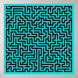 Affiche Lignes de labyrinthe noir turquoise
