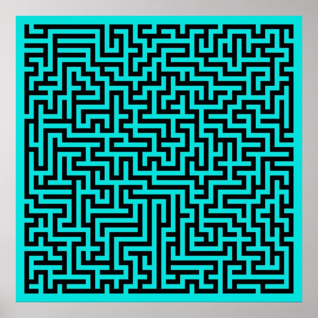 Affiche Lignes de labyrinthe noir turquoise (Devant)