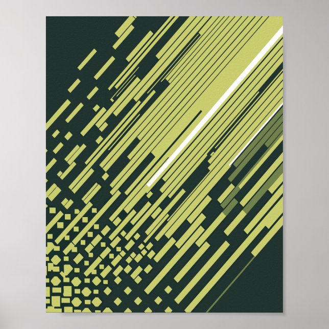 Affiche Lignes de mouvement numériques vert citron sur fon (Devant)