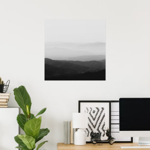Affiche Lignes d'horizon brumeuses noir et blanc